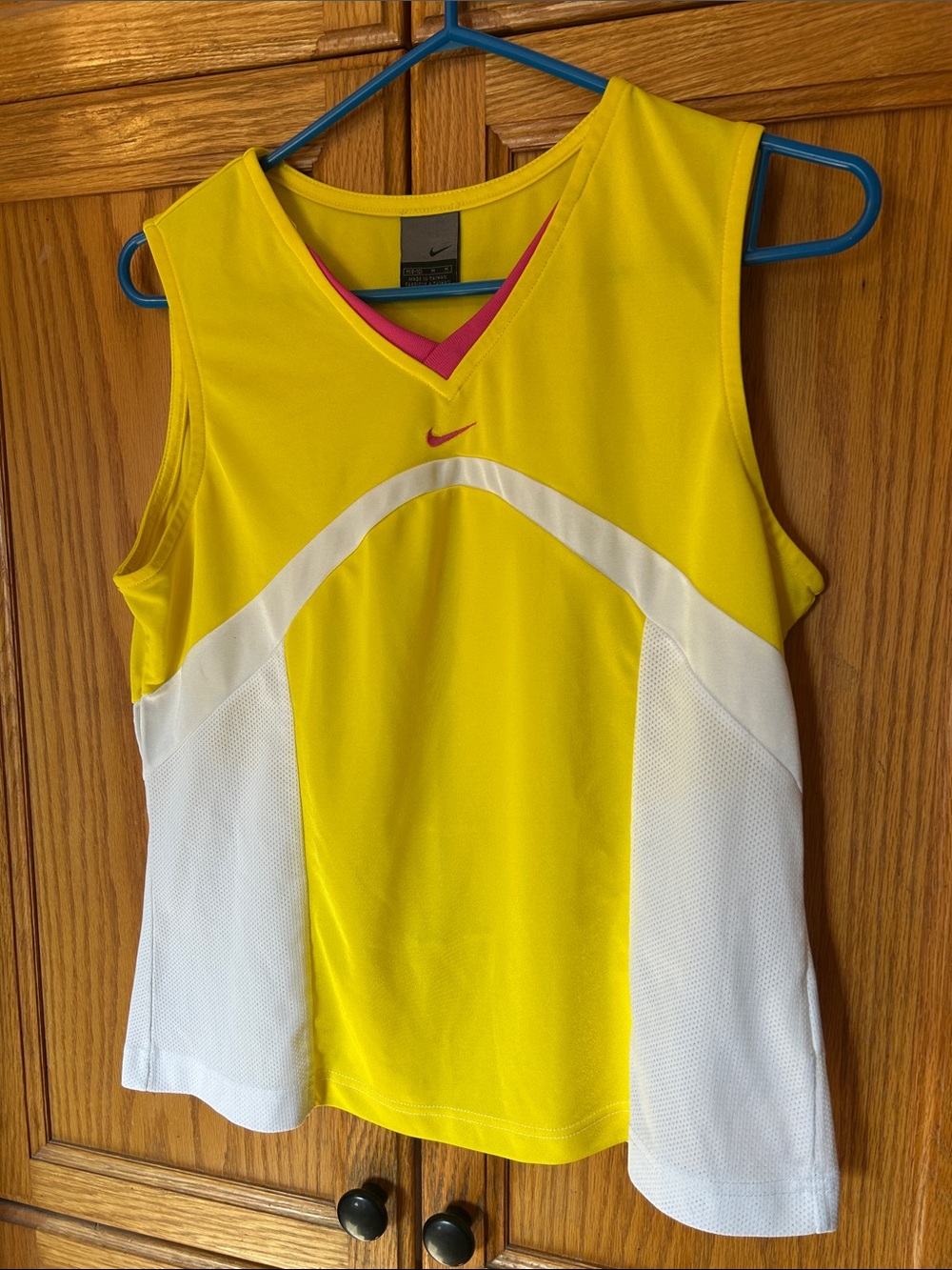 Nike Yellow & White Sleeveless Performance Tank with Pink Accent
